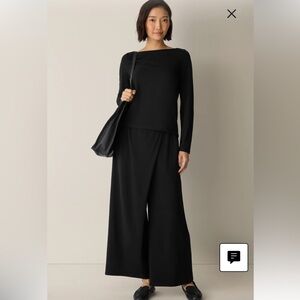 Eileen Fisher Black Silk Faux Wrap Lightweight Flow Wide Leg Ankle Pants Small